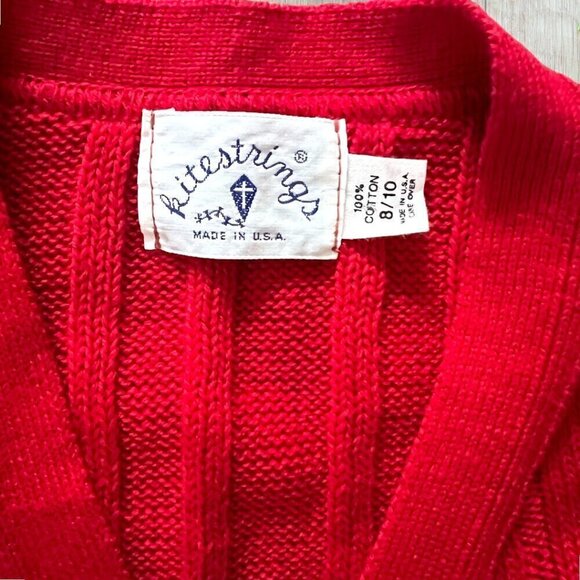 KITESTRINGS Vintage Red Duck Geese Cable Knit V Neck Cardigan Sweater Boys 8 10 - Picture 4 of 4